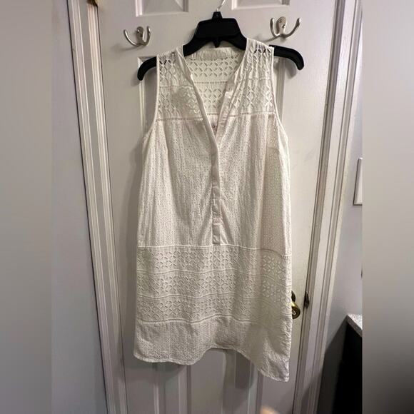 Ann Taylor Loft Eyelet V Neck White Dress Sz 6 - Picture 1 of 5